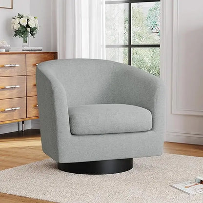 Faux Leather Swivel Barrel Accent Chairs, 360° Swivel Round Single Sofa Chair, Comfy Upholstered Club Armchair for Liv