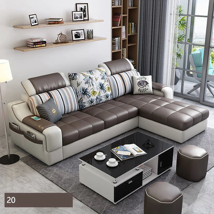 American Style Chaise Couch L Shaped Modular Living Room Synthetic Leather Sofa