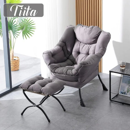 Contemporary Oversized Lounge Chair with Ottoman, Comfortable Reading Sofa with Footrest for Leisure