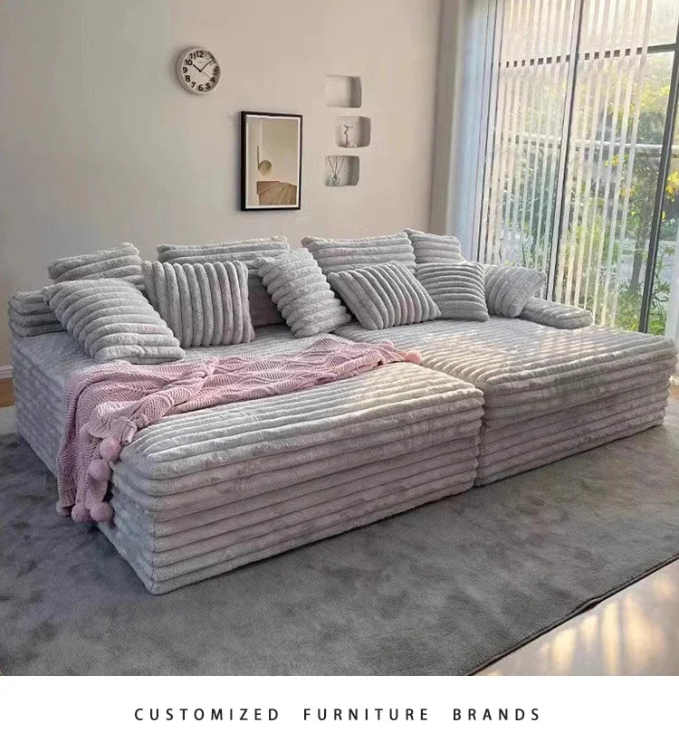 Nordic Sofabed Vacuum Compression Sofa Bed Modern Simple Lazy Sofa Bed  Thick Strip Velvet Large Sofa Bed Living Room Furniture