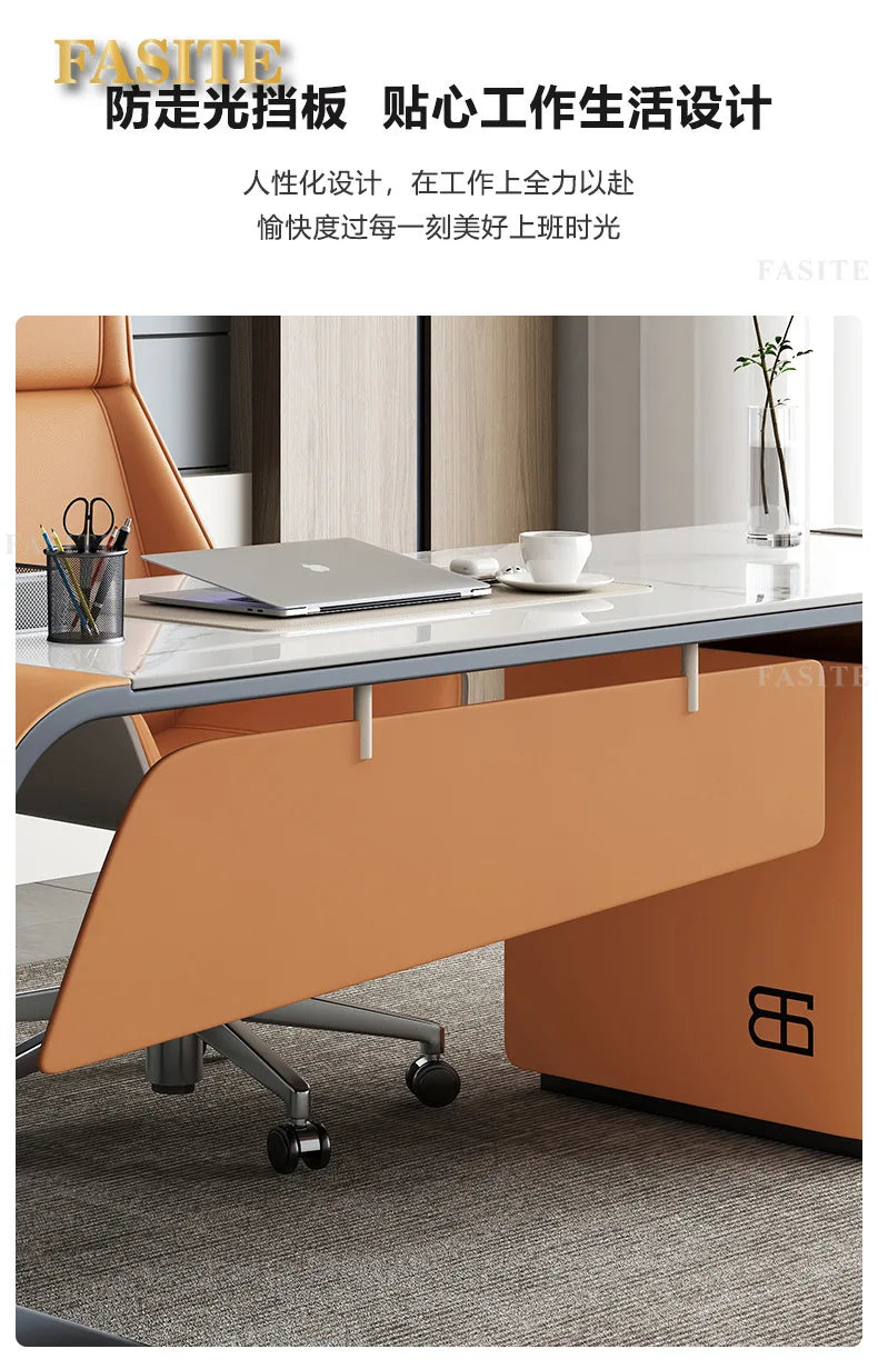 High end light luxury stone table, high-end office desk and chair combination, home L-shaped computer, high-end medical beauty