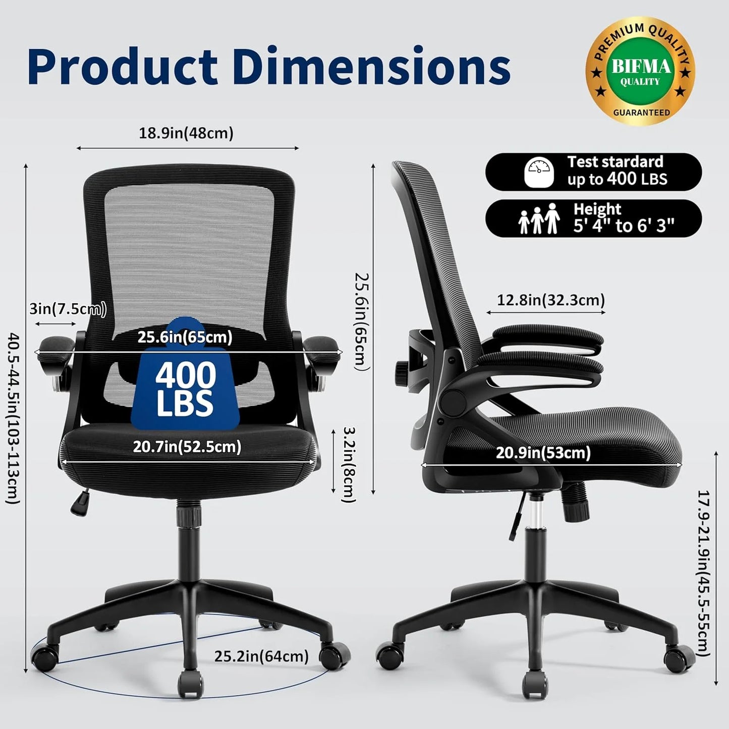 Ergonomic Office Chair, Desk Chair with Adjustable Lumbar Support, Breathable Mesh Comfy Computer Chairs with Flip-up Armrests