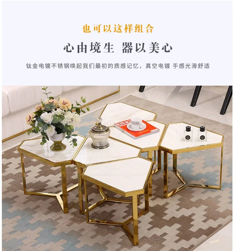 Creative Simple Modern Stainless Steel Marble Coffee Table Living Room Coffee Table Side Table