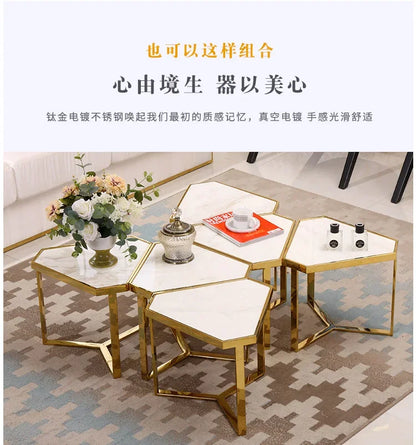 Creative Simple Modern Stainless Steel Marble Coffee Table Living Room Coffee Table Side Table