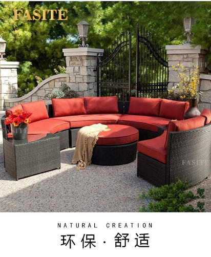Outdoor round rattan sofa combination garden courtyard semi-circular rattan chair  hotel curved living room sofa