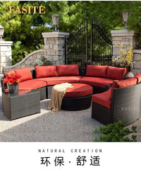 Outdoor round rattan sofa combination garden courtyard semi-circular rattan chair  hotel curved living room sofa