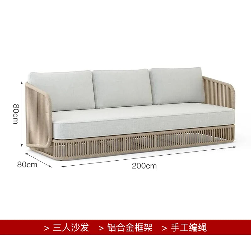 Outdoor rattan sofa, courtyard terrace, balcony, hotel terrace, homestay, garden, leisure rope sofa, coffee table combination