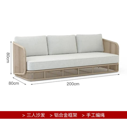 Outdoor rattan sofa, courtyard terrace, balcony, hotel terrace, homestay, garden, leisure rope sofa, coffee table combination