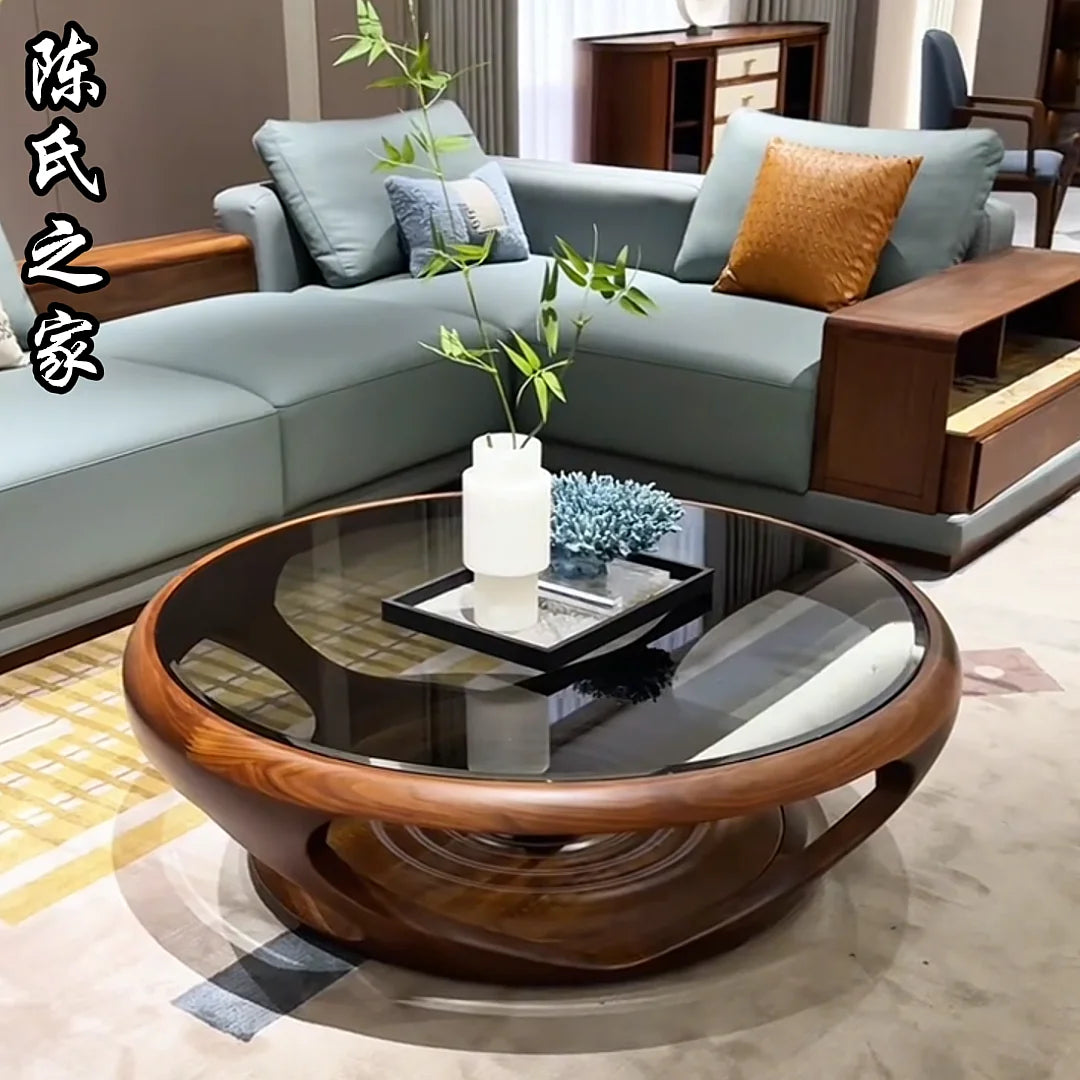 Table basse en verre Unique, transparente, moderne, en bois, pour salon, ronde, Antique, Mesa auxiliaire, meubles de Style chinois