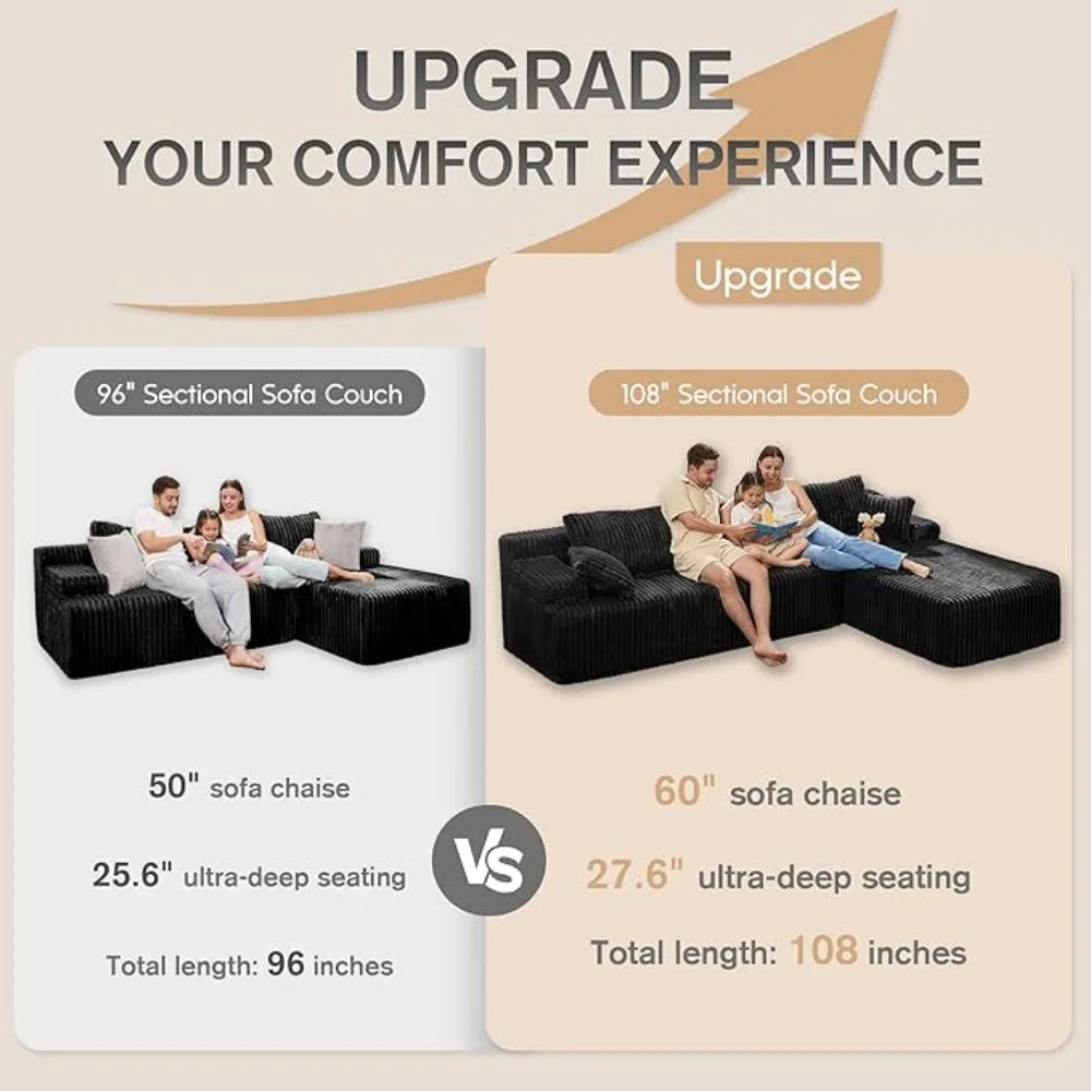 108'' L-Shape Memory Foam Modular Sectional Sofa Couch 3 Seat Living Room Furniture Set