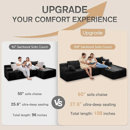 108'' L-Shape Memory Foam Modular Sectional Sofa Couch 3 Seat Living Room Furniture Set