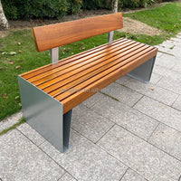 Banc urbain en métal au design moderne, mobilier de rue en bois pour parcs et lieux pour utilisation sur patio