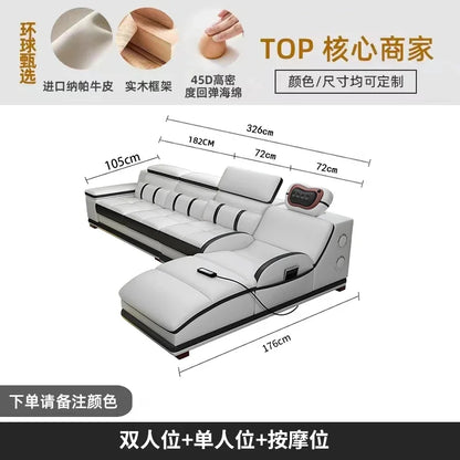 Massage Modern Leather Sofa Luxury Multi Functional Italian Recliner Sofa Couch Puffs Divano Da Soggiorno Living Room Furniture