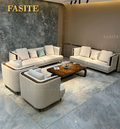 Italian light luxury leather sofa combination