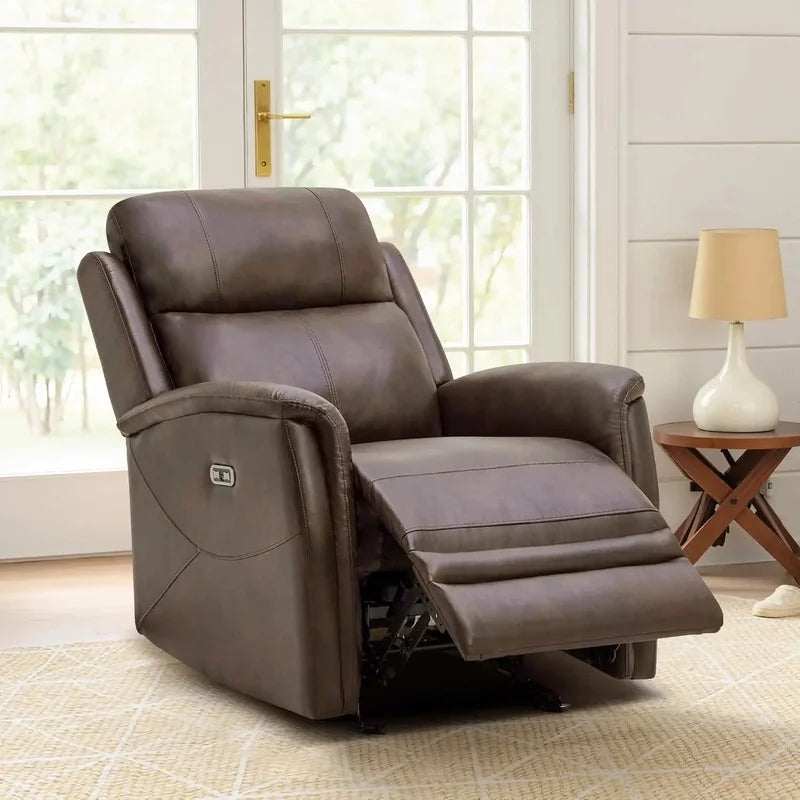 Faux Leather Recliner Chair with USB and Type-C Ports, Adjustable Footrest Recliner Sofa for Adults