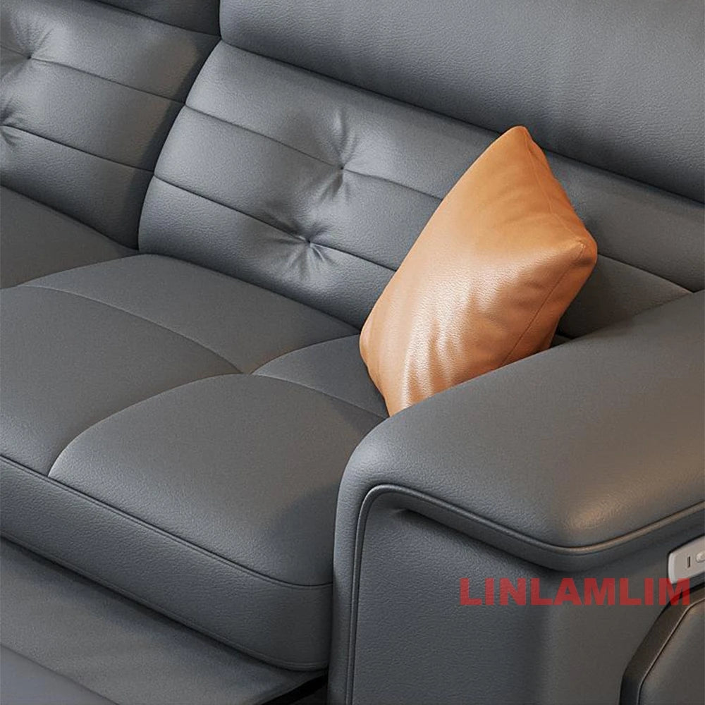 MANBAS Sectional Sofa Bed with Storage, Genuine Leather Reclining Couch, Space-Saving Convertible Sleeper Sofa for Living Room