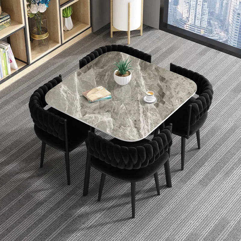 Customized Light Luxury Dining Table and Chair Set Square Rock Slab for Small Apartment Dining Room Furniture