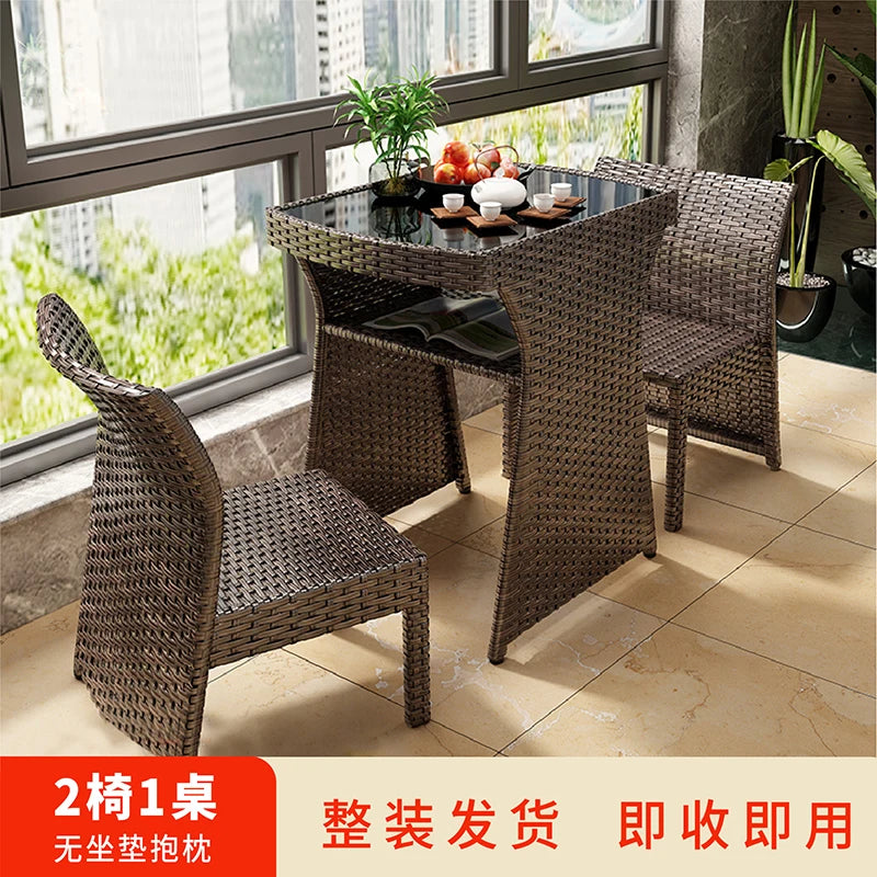 Balcony rattan chair three-piece outdoor courtyard combination small table and chair casual coffee table outdoor terrace rattan