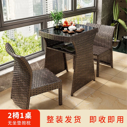 Balcony rattan chair three-piece outdoor courtyard combination small table and chair casual coffee table outdoor terrace rattan