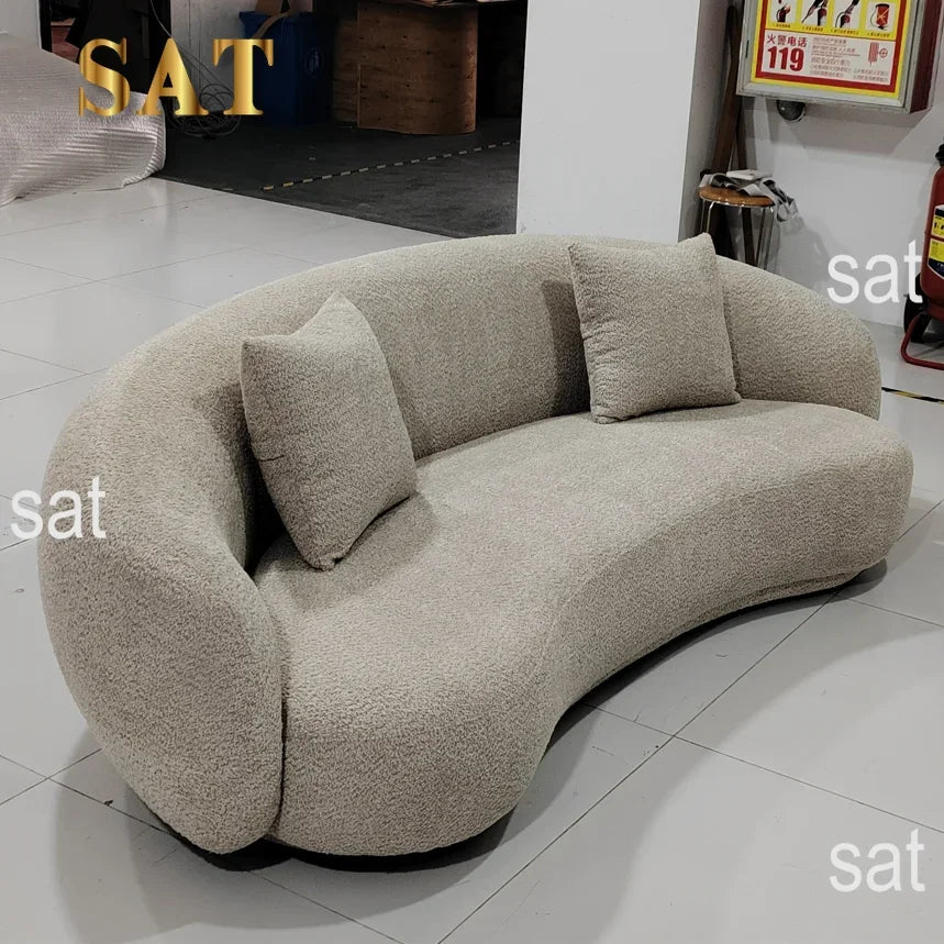 A Modern Furniture Comfort White Half Moon Round Couch Living Room Lounge Couches 3 Seater Velvet Fabric Curved Sofa for Home