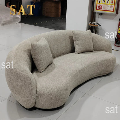 A Modern Furniture Comfort White Half Moon Round Couch Living Room Lounge Couches 3 Seater Velvet Fabric Curved Sofa for Home