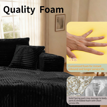 105" Boneless Cloud Couch for Living Room, Modular Sectional Sofa with Chaise, 4-Seater L-Shaped Sofa with Corduroy Fabric, No A