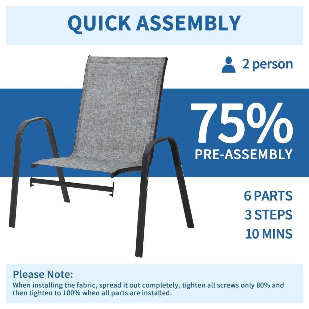 Set of 6 Stackable Outdoor Dining Chairs - All-Weather Textilene Patio Chairs with Armrests