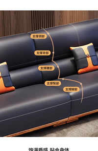 XMH new Chinese ebony leather sofa modern living room luxury villa first layer cowhide new combination sofa