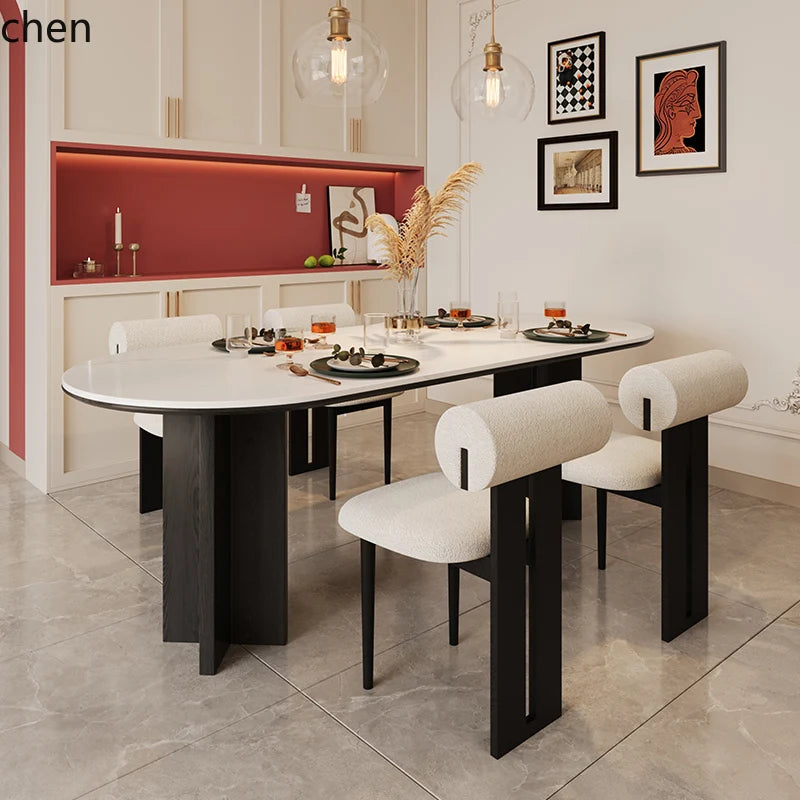 HTT oval dining table and chairs retro living room modern light luxury dining room rock slab home accessories
