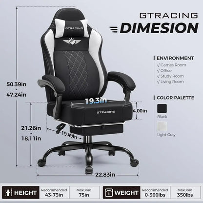 Ergonomic High-Back Desk Chair with Lumbar Support, Pocket Spring Cushion, and Footrest for Big & Tall Gamers