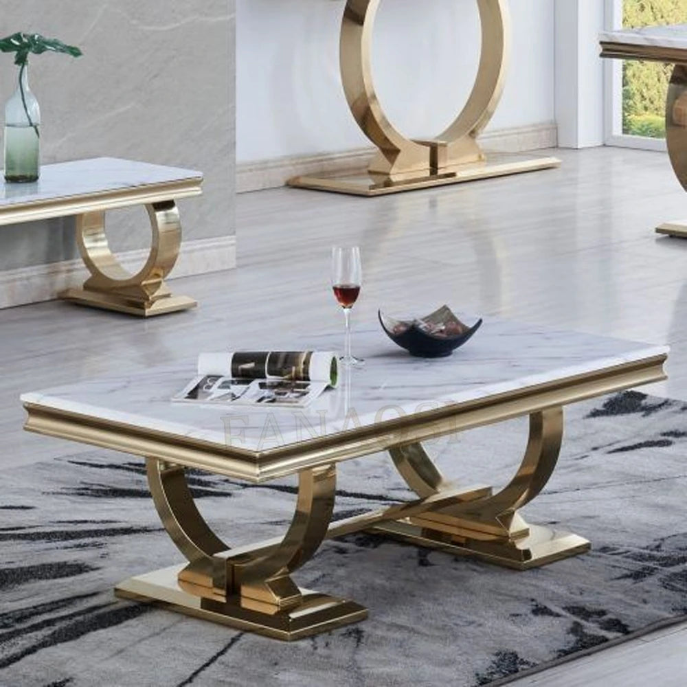 Light luxury marble coffee table stainless steel living room household gold square tea table