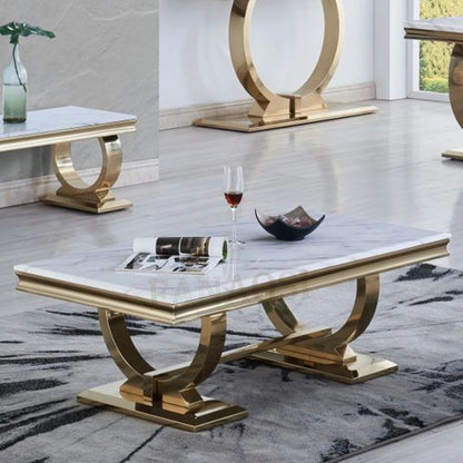 Light luxury marble coffee table stainless steel living room household gold square tea table