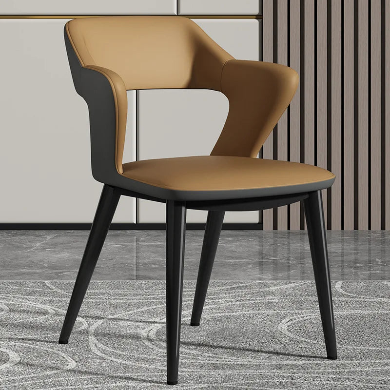 Simple Dining Chair Household Leather Backrest Wrought Iron Armrest Casual Restaurant Chair Hotel Seat Living Room Furniture