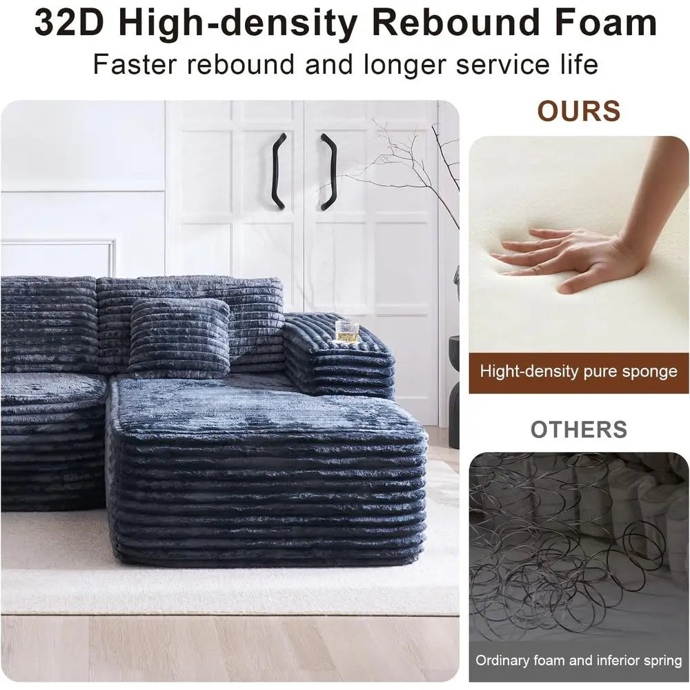 Cloud Sectional Couch with L-Shape Chaise, Modern Modular Sofa with Deep Seat, Built-in Cup Holder & Storage Pocket for Living R