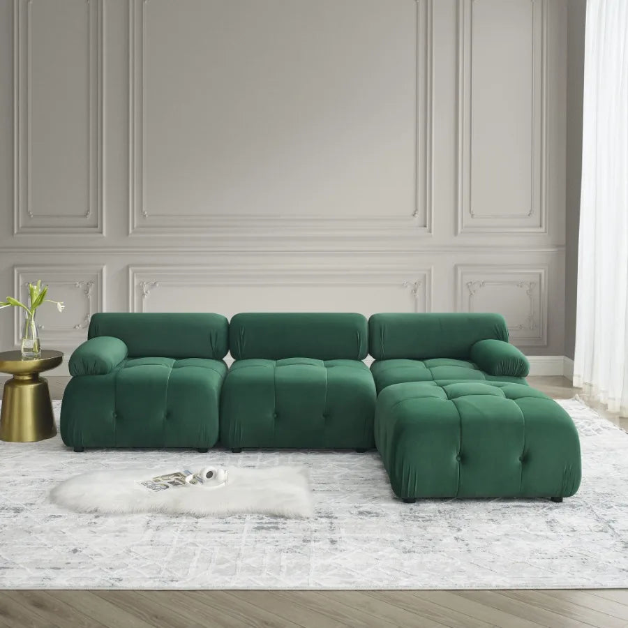 Modular Sectional Sofa Button Tufted Designed and DIY Combination L Shaped Couch with Reversible Ottoman Green Velvet
