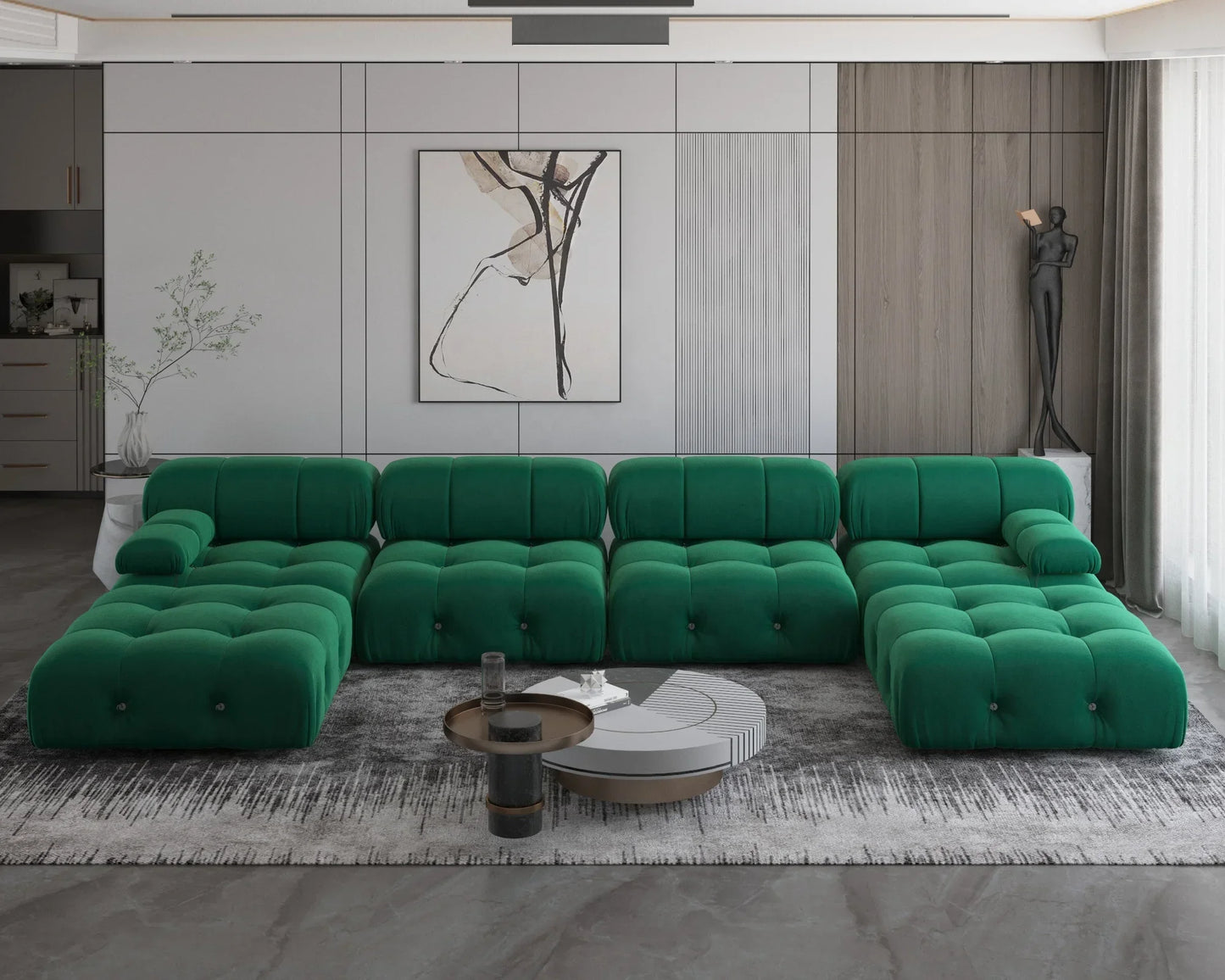 A For ATUNUS Popular Design Corner Modular Sectional Sofa Artistic High Fashion Velvet Fabric U Shape Couch For Hotel