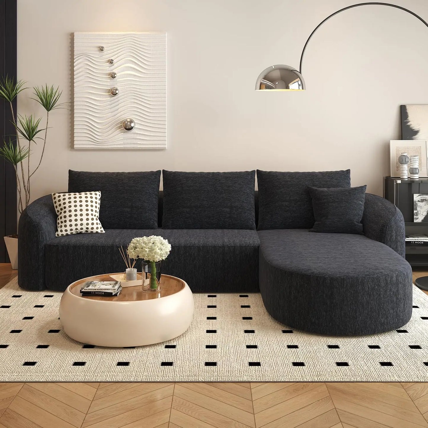 111" Modular Sectional Sofa Curved Back L-Shape Cloud Living Room Right Chaise Orange Customized