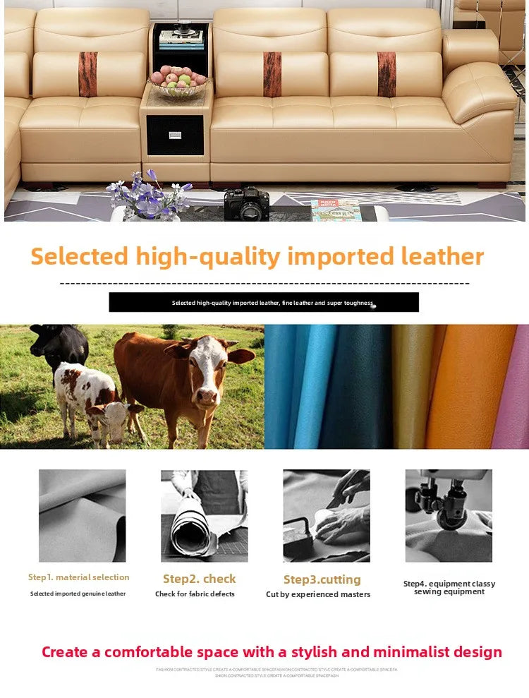 Leather sofa modern simple living room combination first layer cowhide size apartment corner