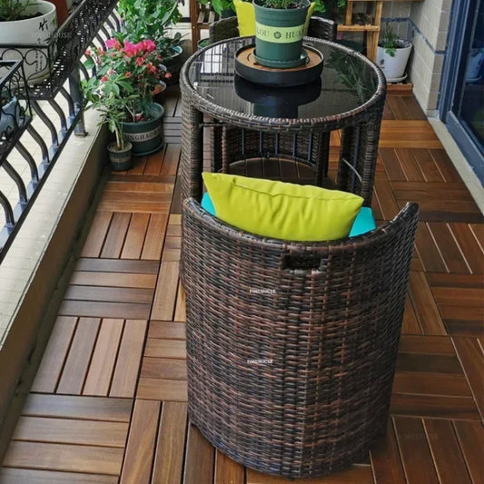 Balcony Rattan Garden Furniture Set 3-piece Patio Leisure Table and Chairs Courtyard Terrace Outdoor Round Table and Chairs T
