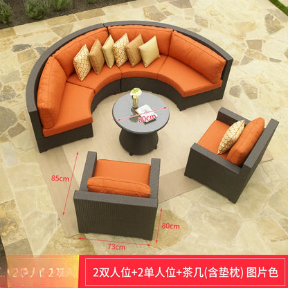 ZYH outdoor round rattan sofa combination leisure villa semi-circular rattan chair sofa