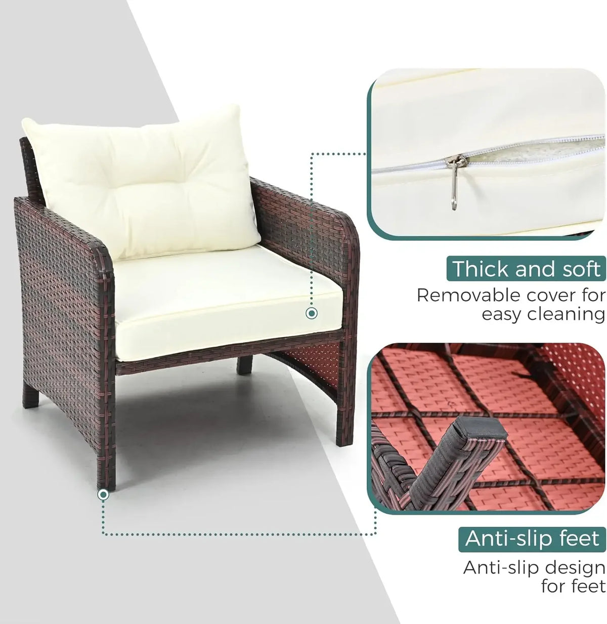 PE Wicker Outdoor Patio Chairs Set 5 Pieces Patio Furniture Set, Rattan Balcony Furniture with Ottomans