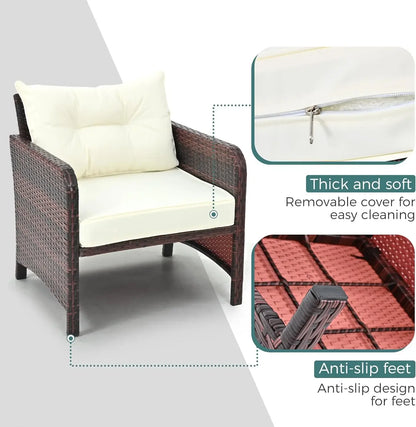 PE Wicker Outdoor Patio Chairs Set 5 Pieces Patio Furniture Set, Rattan Balcony Furniture with Ottomans