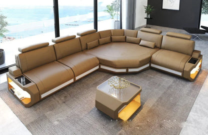 Modern Living Room Furniture L Shape Corner LED Leather Sofa with app control