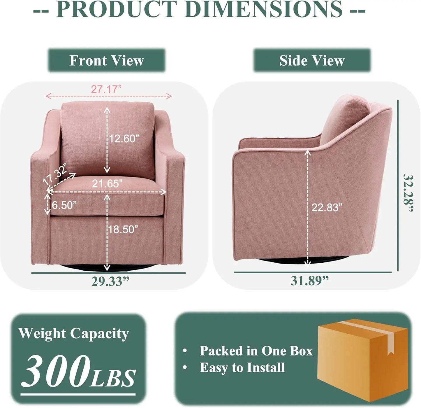 Swivel Accent Chair, 360° Rotation Chenille Fabric Upholstered Leisure Armchair with Lumbar Pillow for Living Room Bedroo