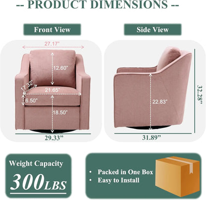 Swivel Accent Chair, 360° Rotation Chenille Fabric Upholstered Leisure Armchair with Lumbar Pillow for Living Room Bedroo