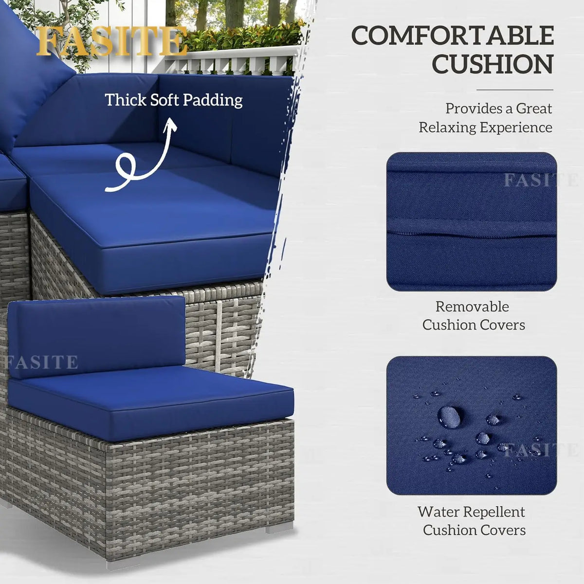 7-Piece Patio Furniture Set, Outdoor Wicker Conversation Set, All Weather PE Rattan Sectional Sofa Set with Glass Table, Pillows