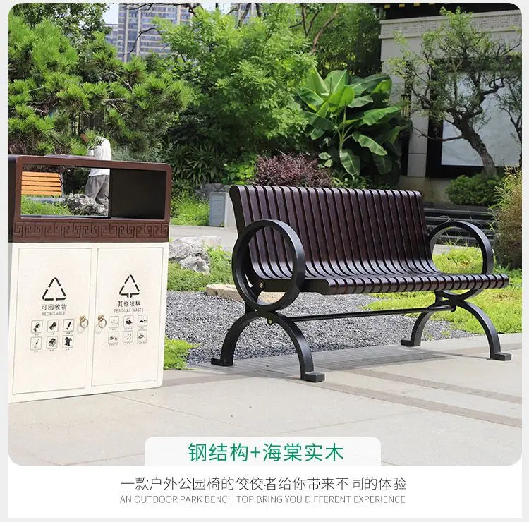 Outdoor solid wood park chair Outdoor community square rest Retro wood waterproof backrest Leisure bench