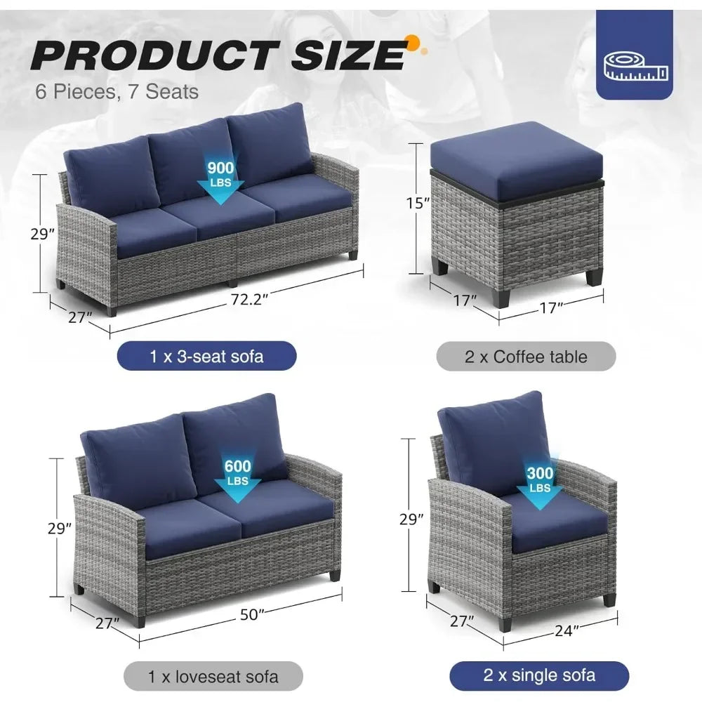 9 PCS Patio Furniture Set, Outdoor Wicker Conversation Sectional Sofa Couch Furniture Sets with Ottomans for Garden Balcony