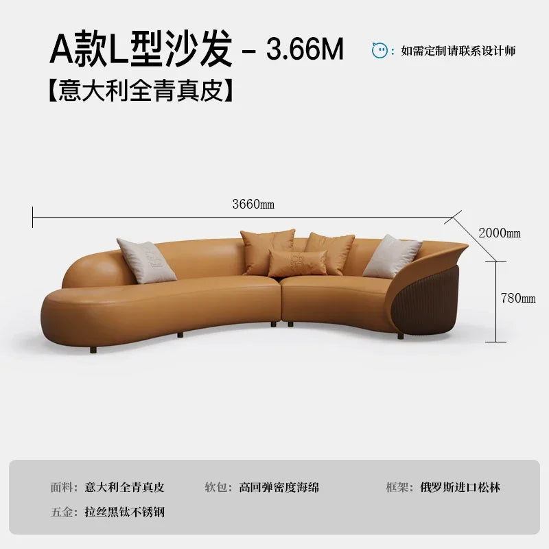Asmt51 Minimalist light luxury, high-end large flat-layer corner leather sofa Italian large L-position sofa