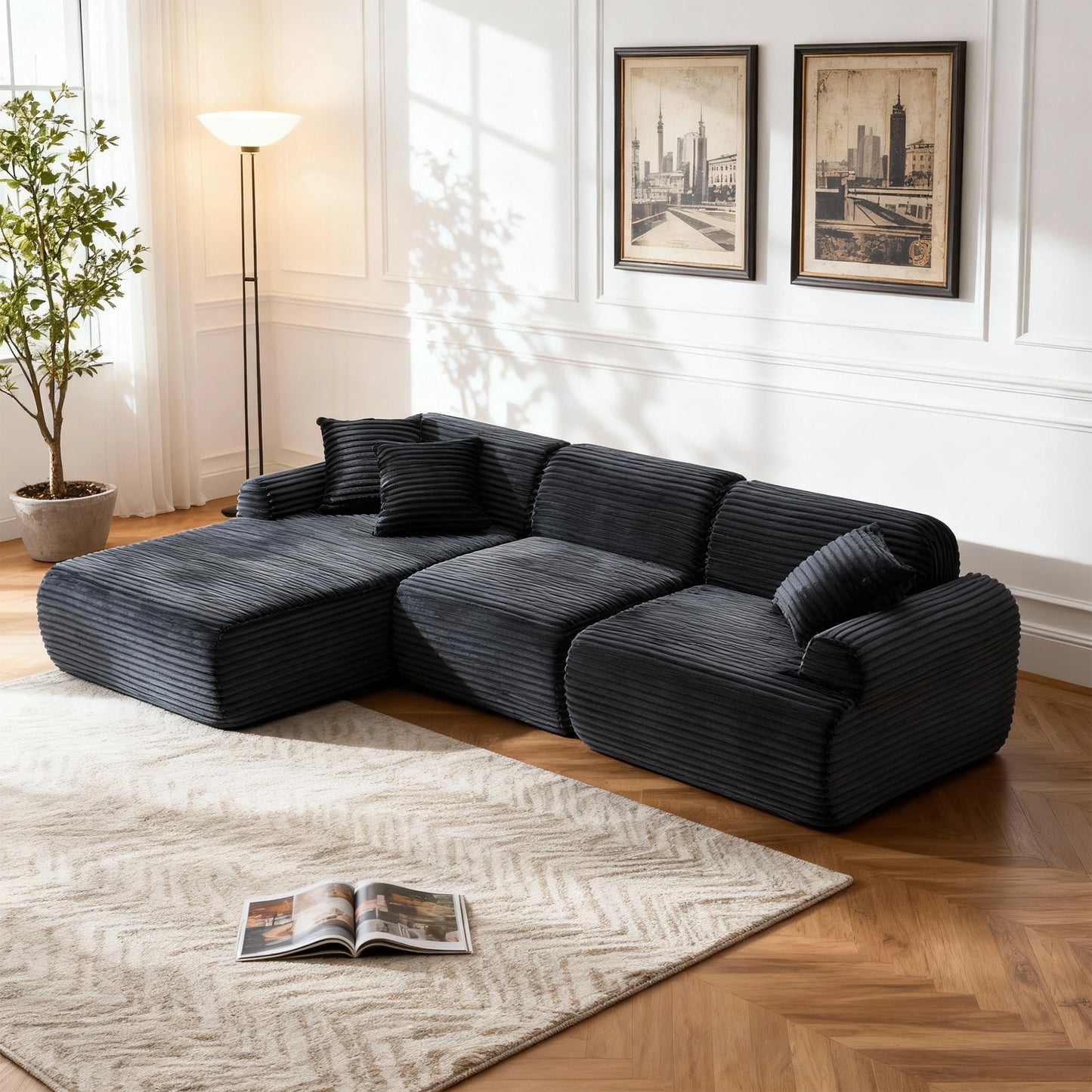 Segmented Seating L-shaped oversized modular leather segmented sofa, leather deep seat m ...
